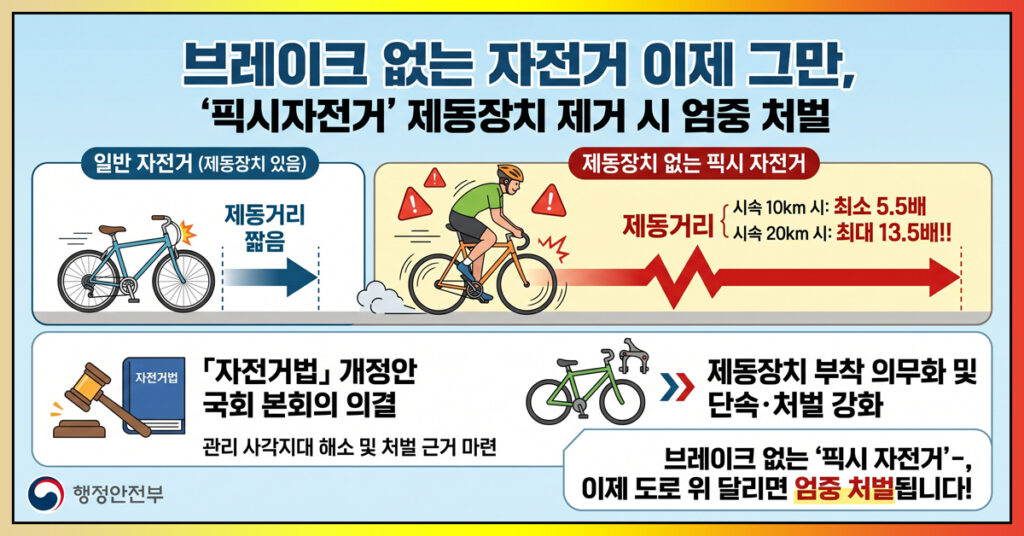 픽시자전거 제동장치 의무화 자전거법 개정 안내 이미지