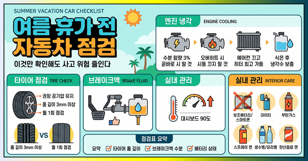 여름철 자동차 점검을 위한 타이어 공기압 확인