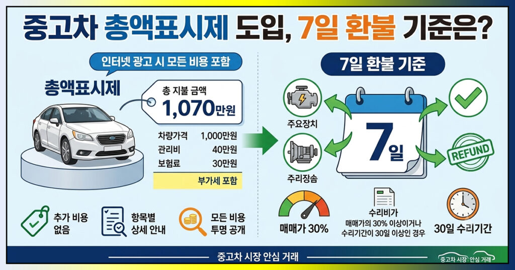 중고차 소비자 보호대책 총액표시제와 7일 환불 기준 안내